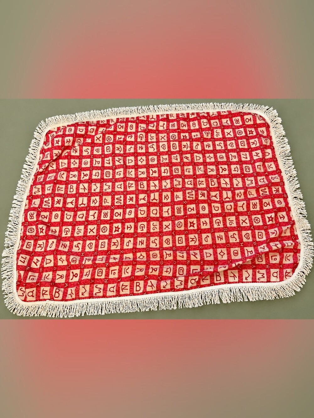 Vintage Western Cattle Brand Tablecloth 77x45 Fringe Cowboy Ranch Rodeo Decor